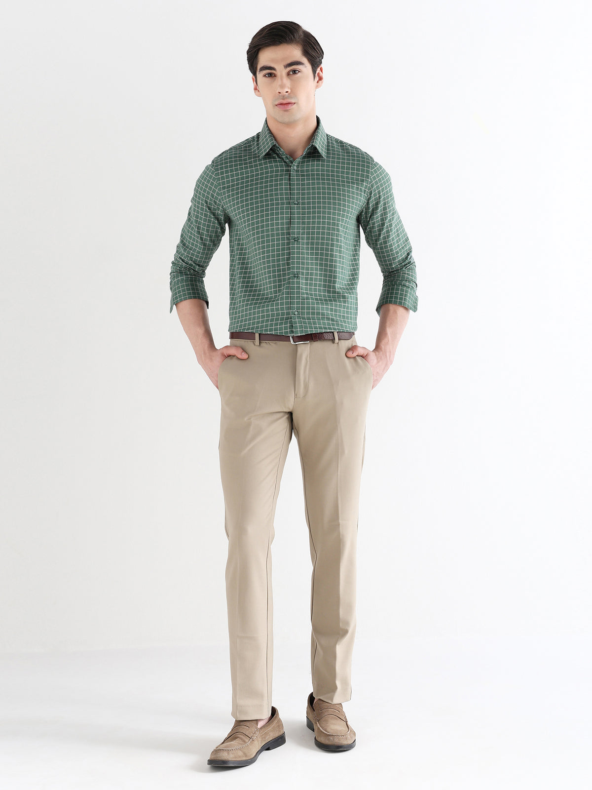 Grid Check Formal Shirt In Dark Forestgreen-Comfort Fit