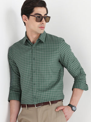 Grid Check Formal Shirt In Dark Forestgreen-Comfort Fit