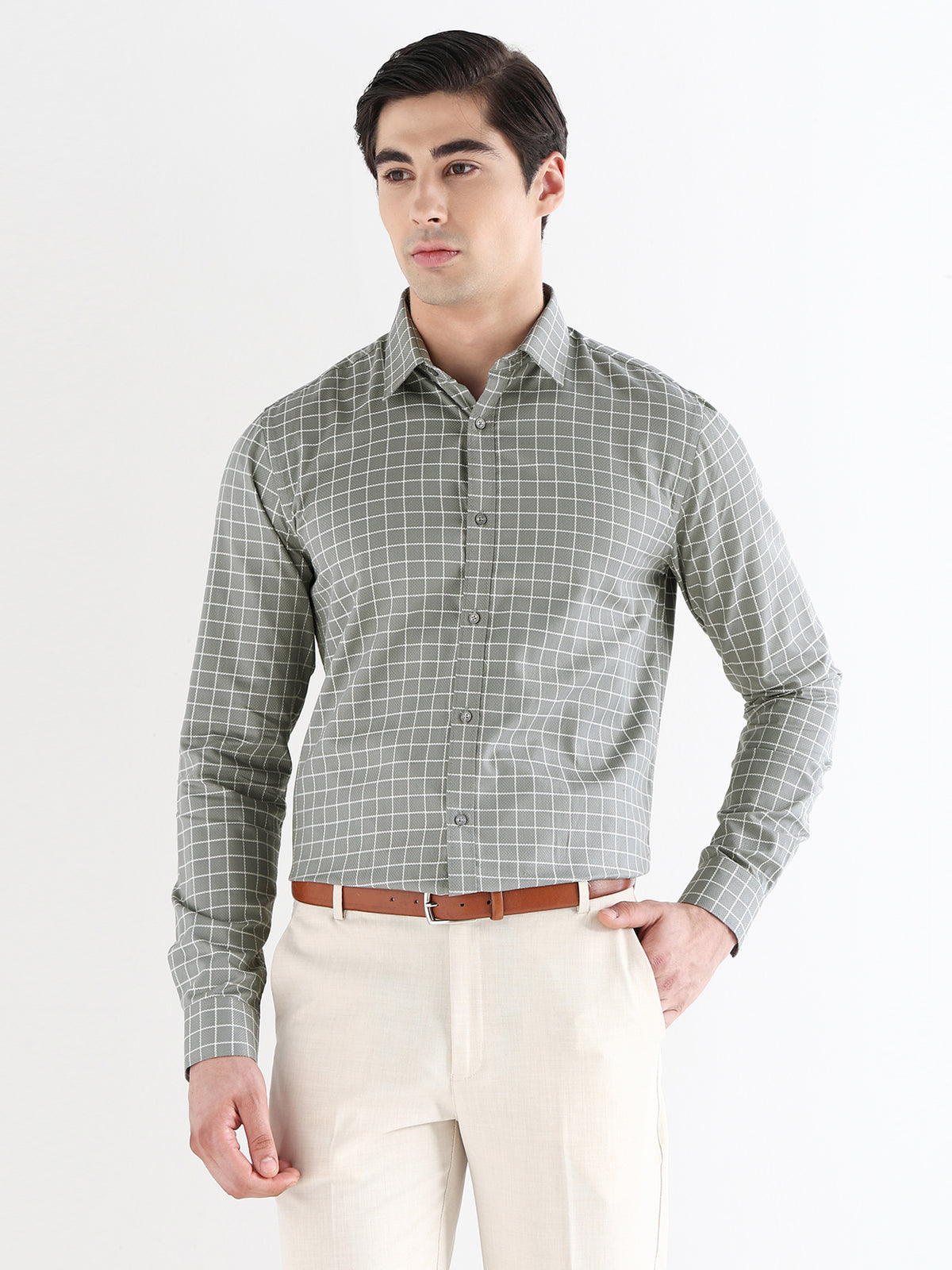 Men Comfort Fit Pure Cotton Checked Formal Shirt
