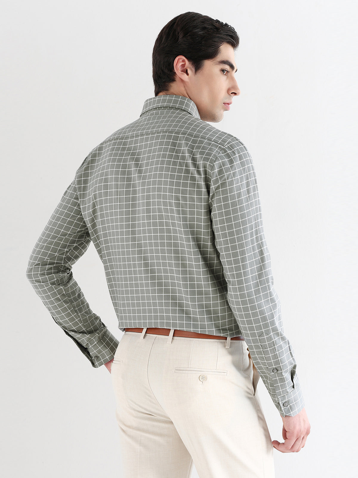 Grid Check Formal Shirt In Grey-Comfort Fit
