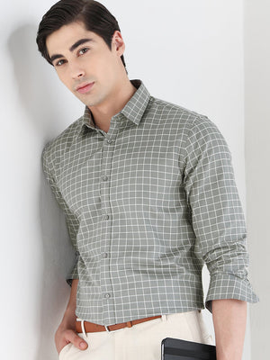 Grid Check Formal Shirt In Grey-Comfort Fit