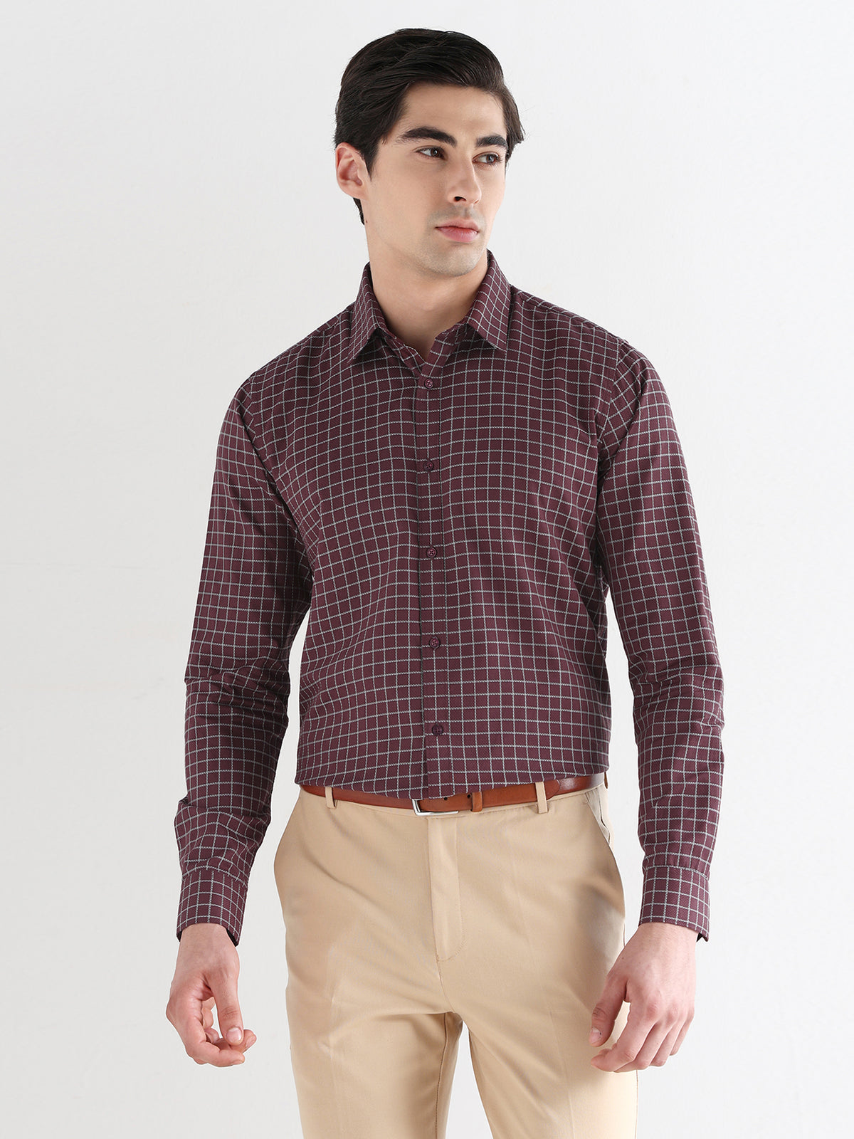 Men Comfort Fit Pure Cotton Checked Formal Shirt