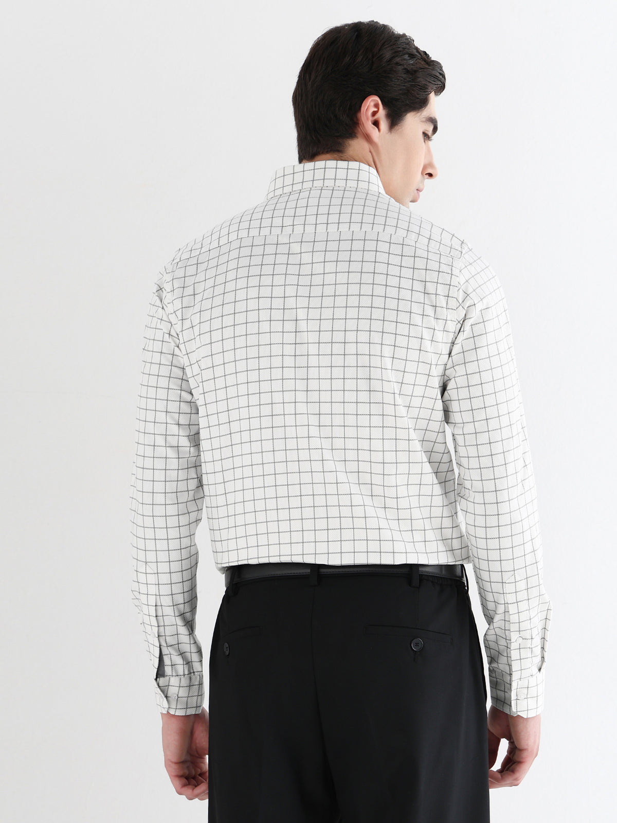 Grid Check Formal Shirt In White-Comfort Fit