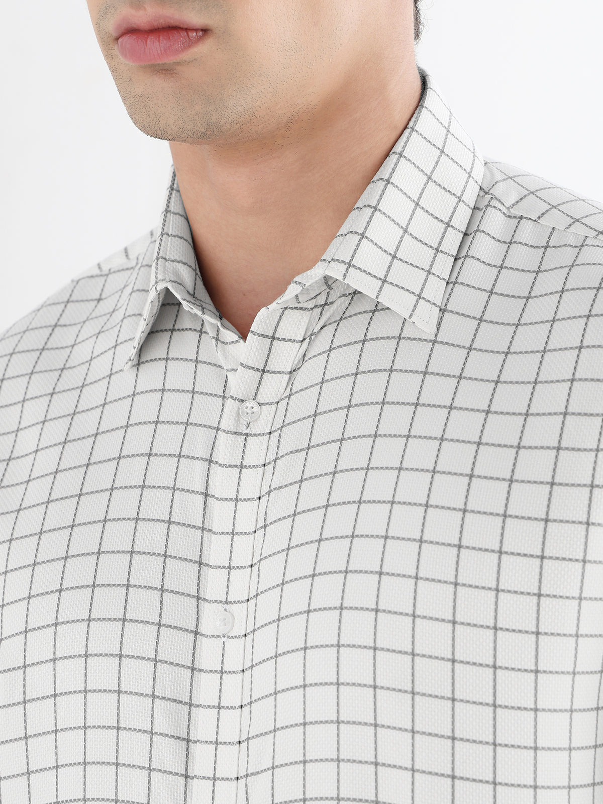 Grid Check Formal Shirt In White-Comfort Fit