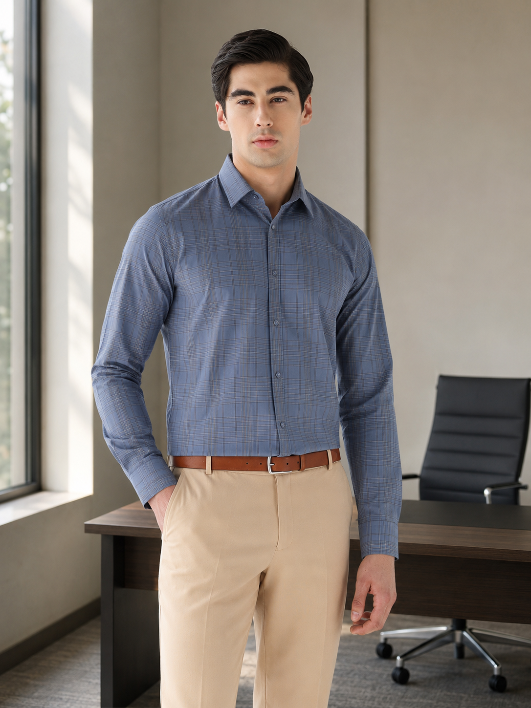 Heritage Check Formal Shirt In Slateblue-Comfort Fit