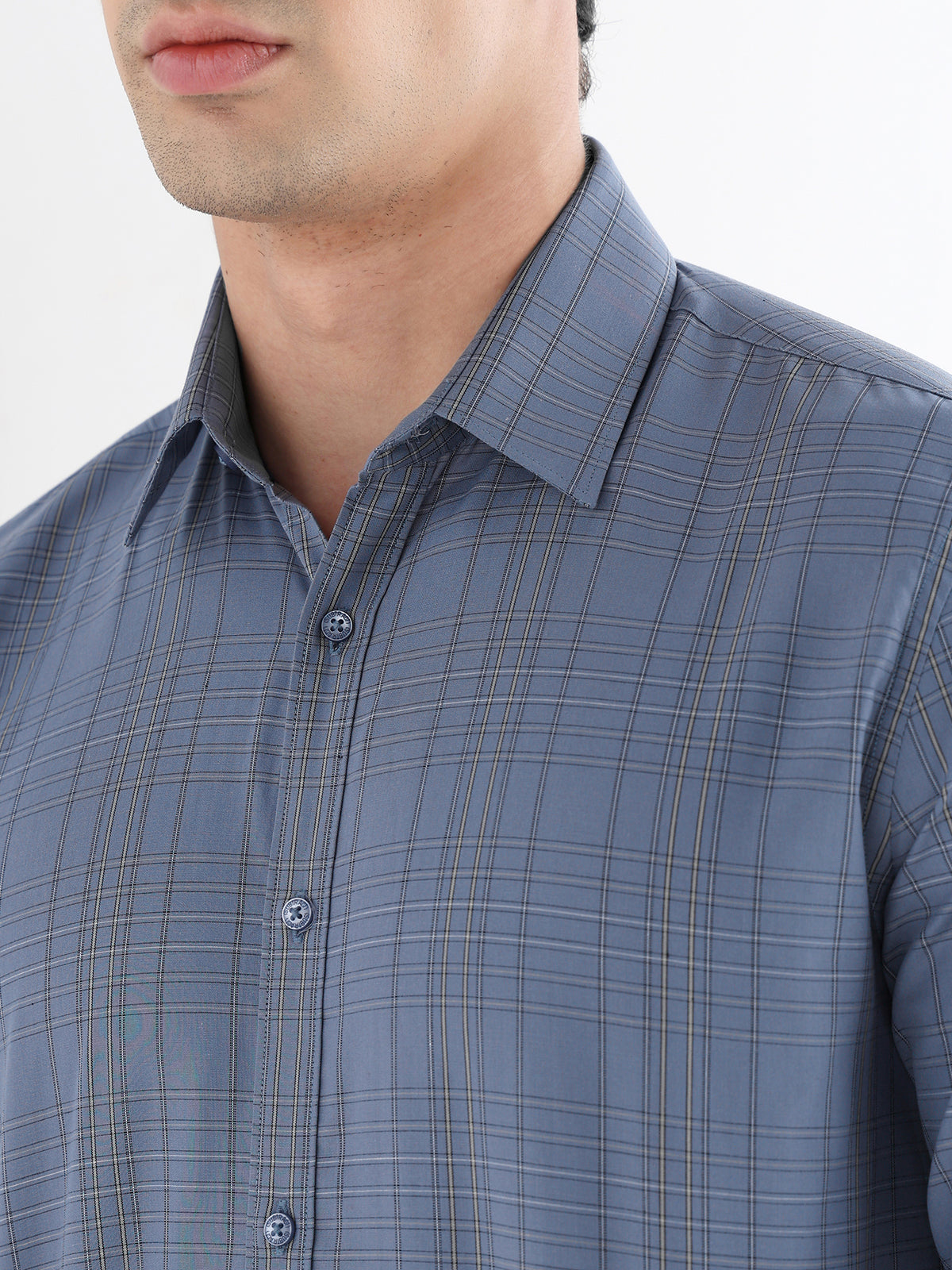 Heritage Check Formal Shirt In Slateblue-Comfort Fit