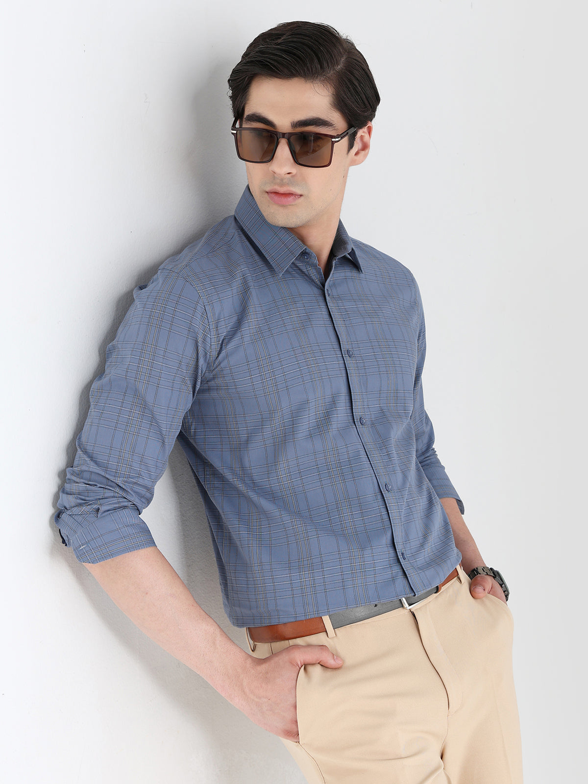 Men Comfort Fit Pure Cotton Checked Formal Shirt