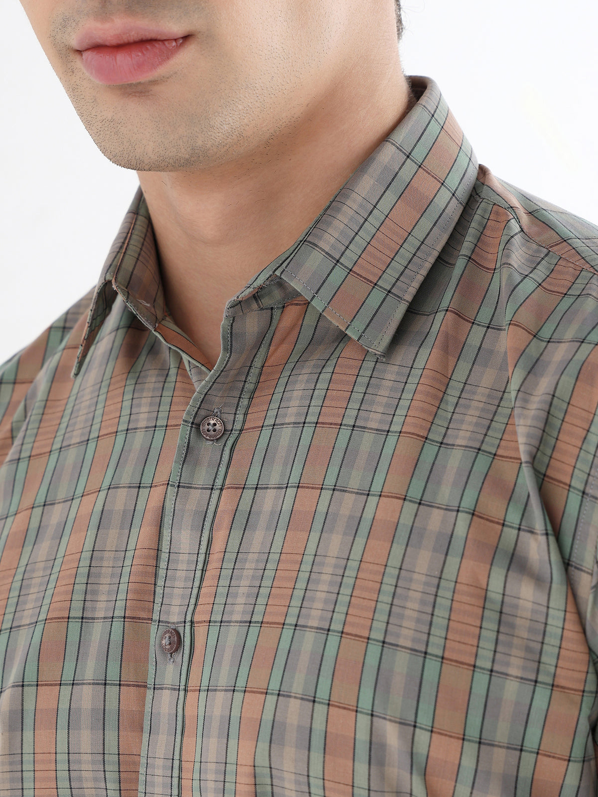 Heritage Check Formal Shirt In Lightorange Grey-Comfort Fit