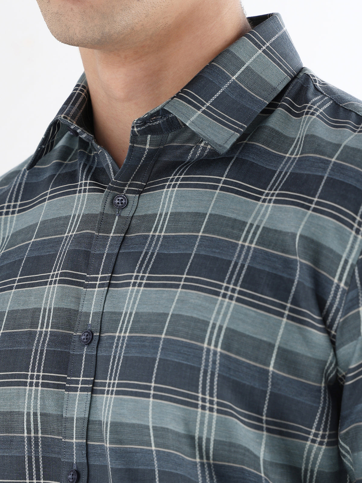 Classic Check Formal Shirt In Teal-Comfort Fit
