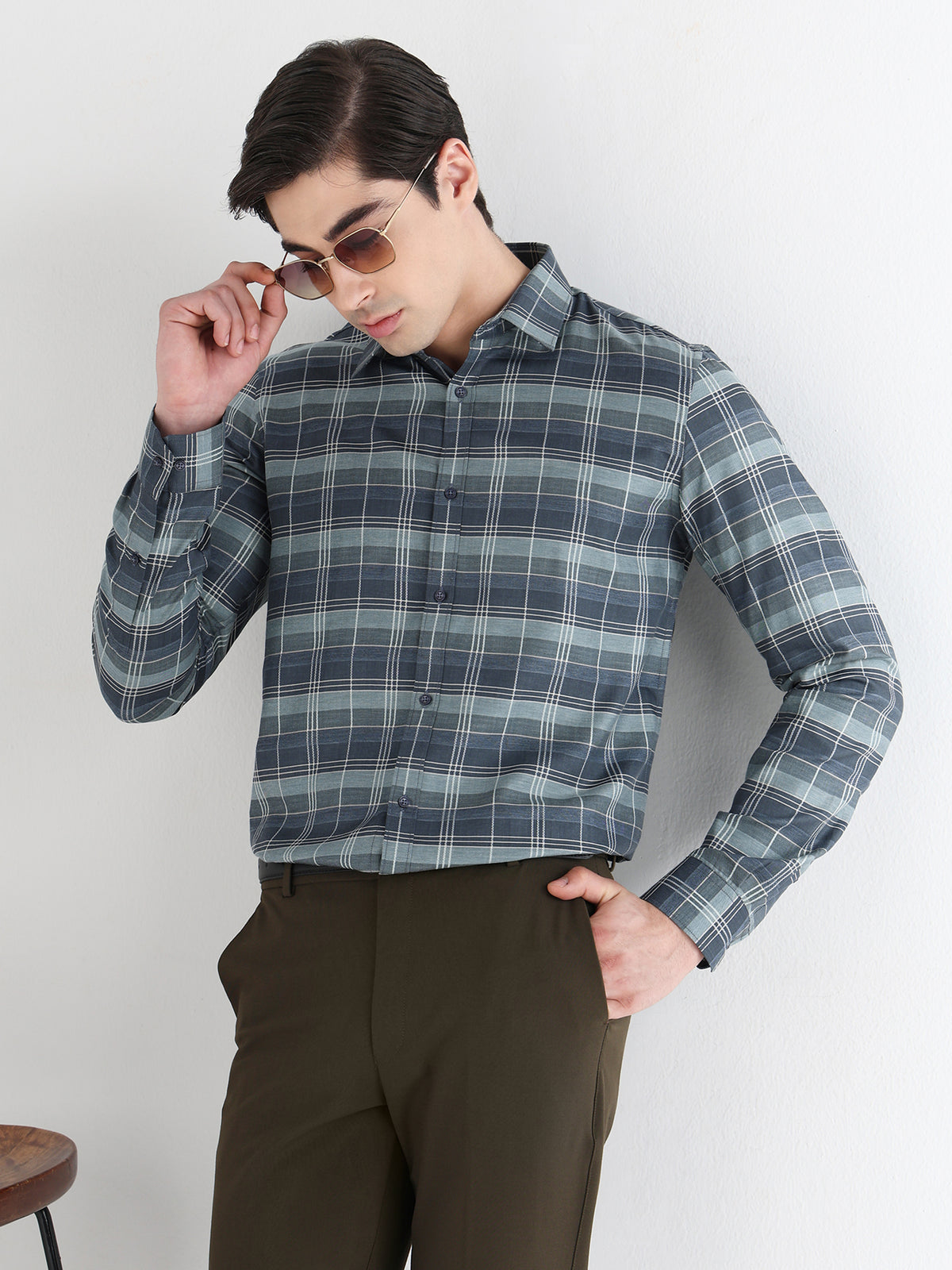 Men Comfort Fit Pure Cotton Checked Formal Shirt