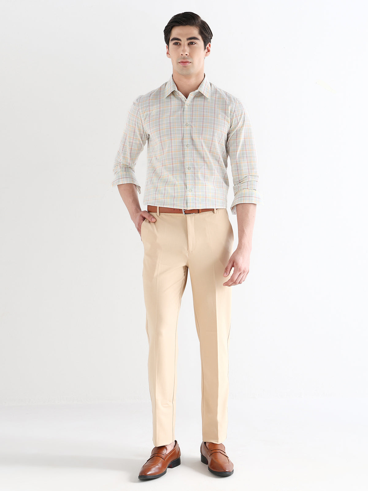 Heritage Check Formal Shirt In Pastel Green-Comfort Fit