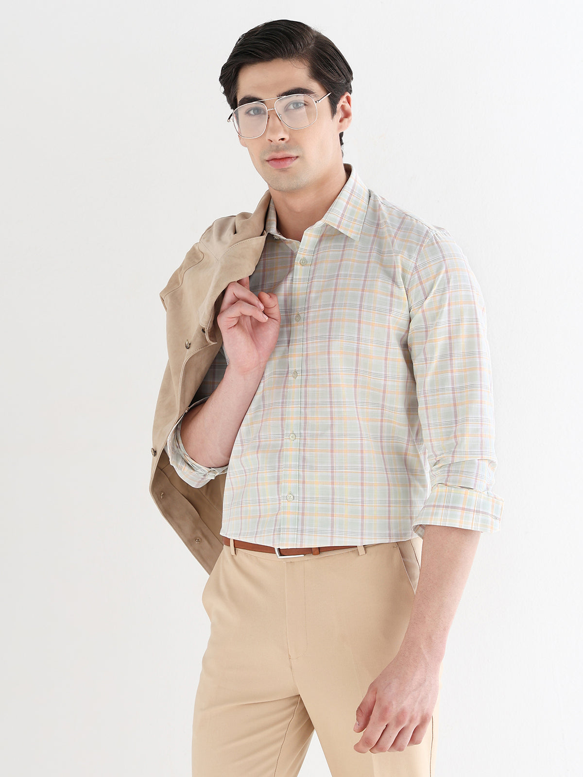 Heritage Check Formal Shirt In Pastel Green-Comfort Fit