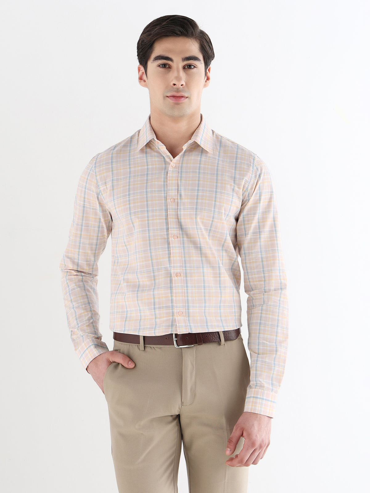 Men Comfort Fit Pure Cotton Checked Formal Shirt