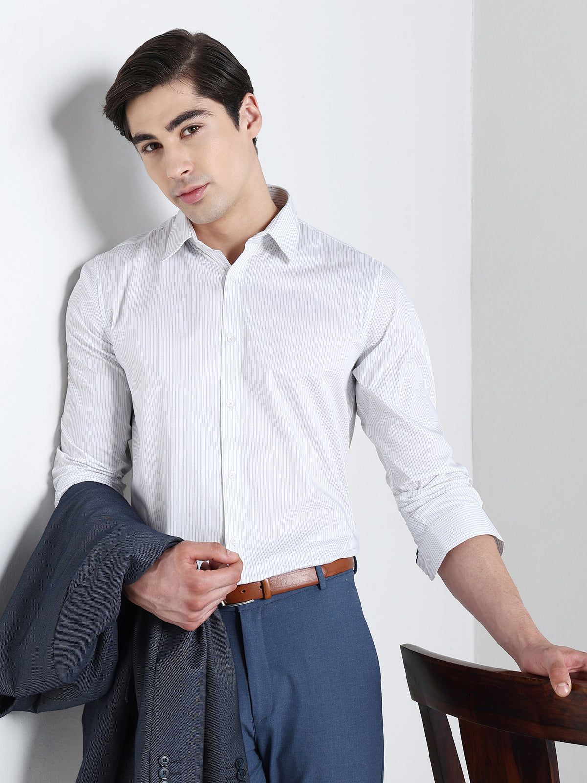 Pin Stripe Formal Shirt In White-Comfort Fit