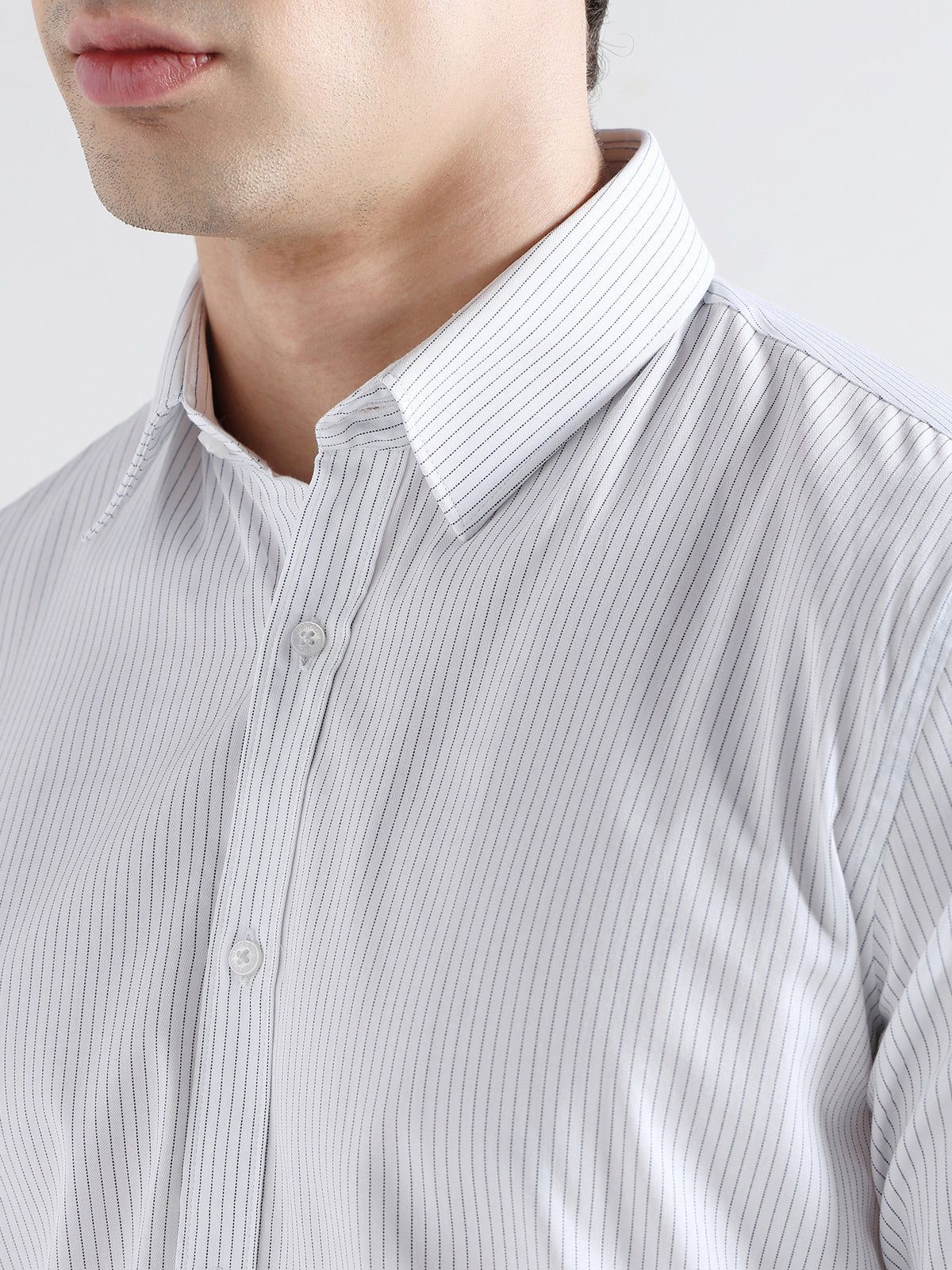 Pin Stripe Formal Shirt In White-Comfort Fit