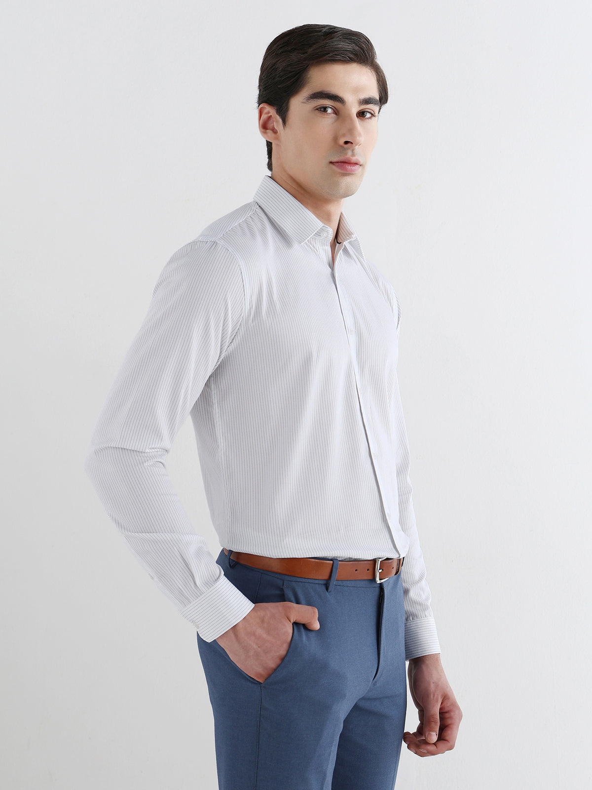Pin Stripe Formal Shirt In White-Comfort Fit