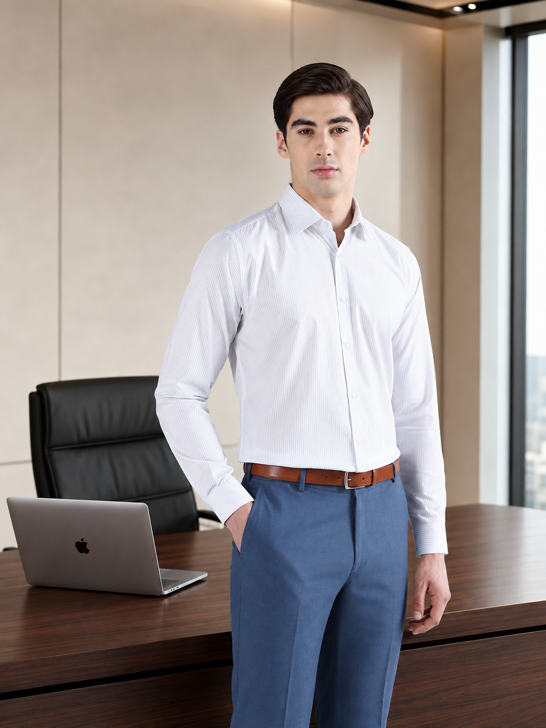 Pin Stripe Formal Shirt In White-Comfort Fit