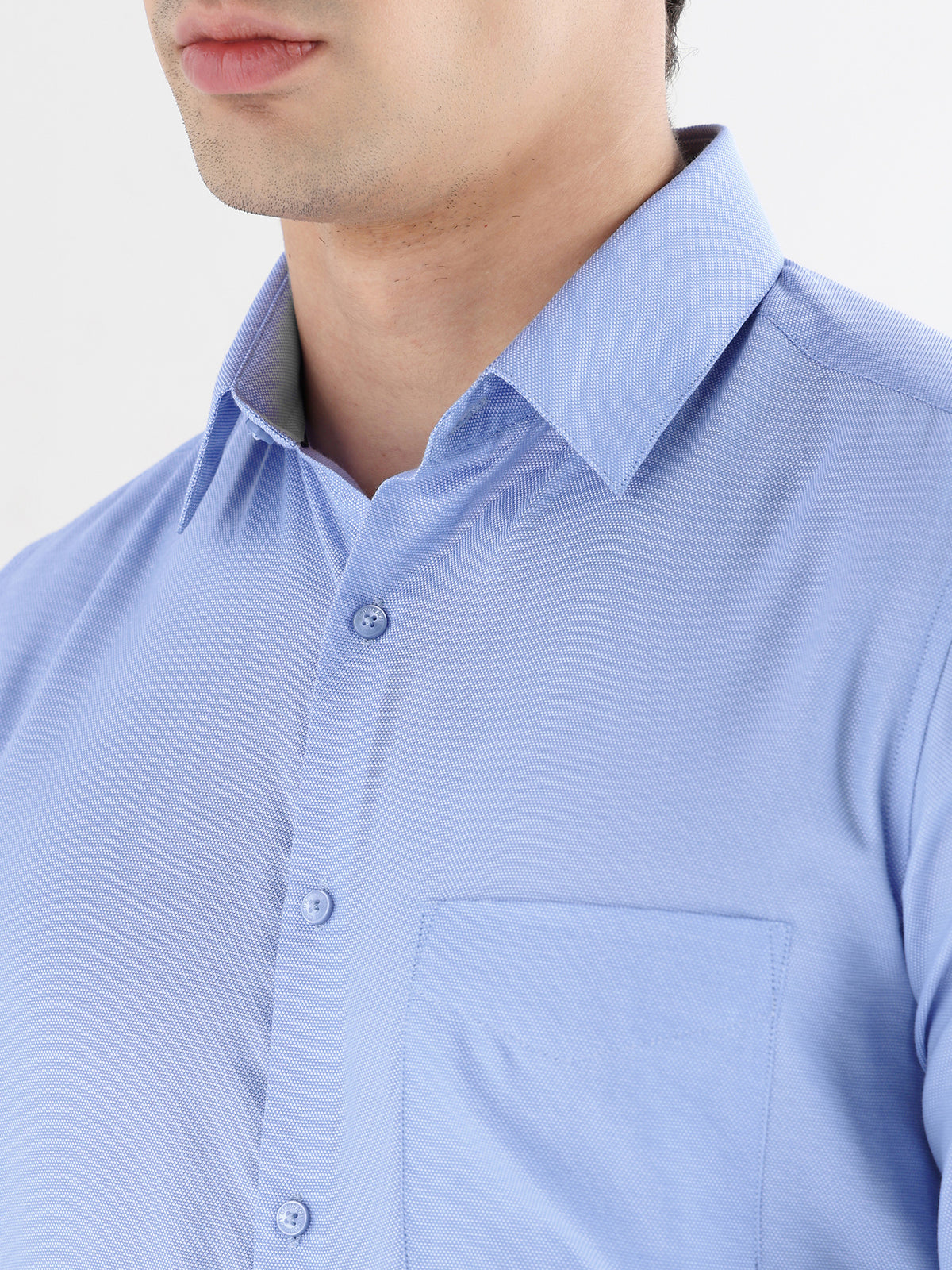 Bird Eye Textured Cotton Rich Formal Shirt in Blue