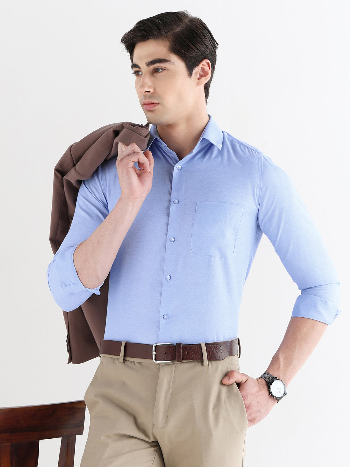 Bird Eye Textured Cotton Rich Formal Shirt in Blue