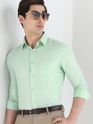 Bird Eye Textured Cotton Rich Formal Shirt in Mint