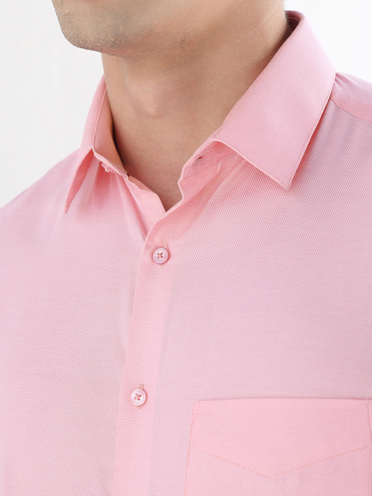 Bird Eye Textured Cotton Rich Formal Shirt in Pink