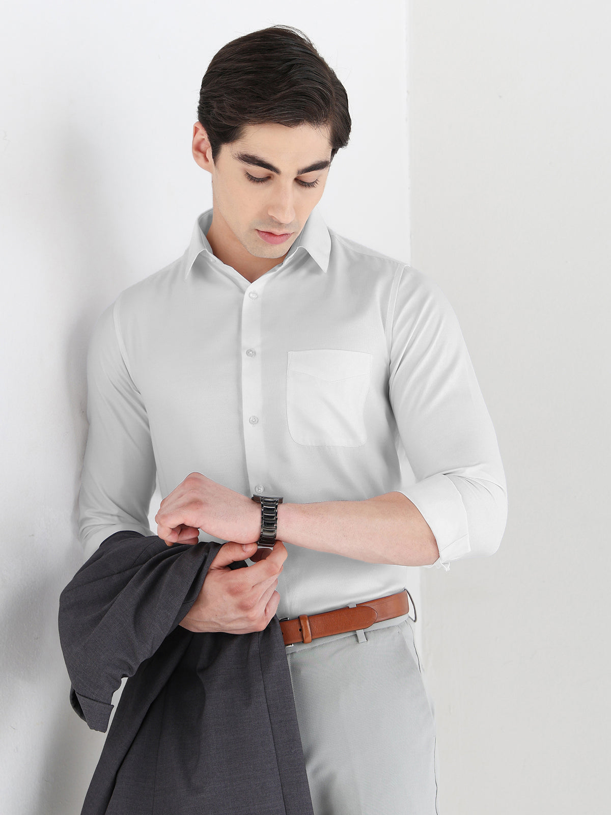 Bird Eye Textured Cotton Rich Formal Shirt in White