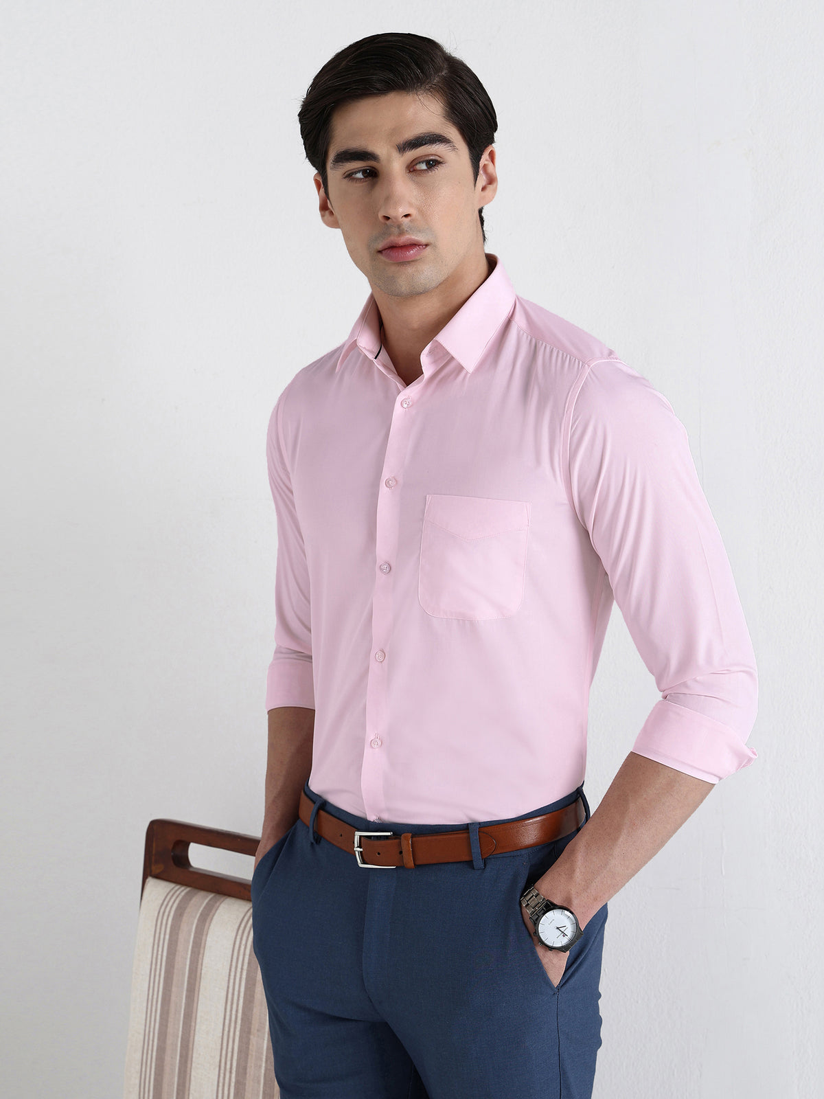 Extra Soft Solid Formal Shirt in Pink - Slim Fit