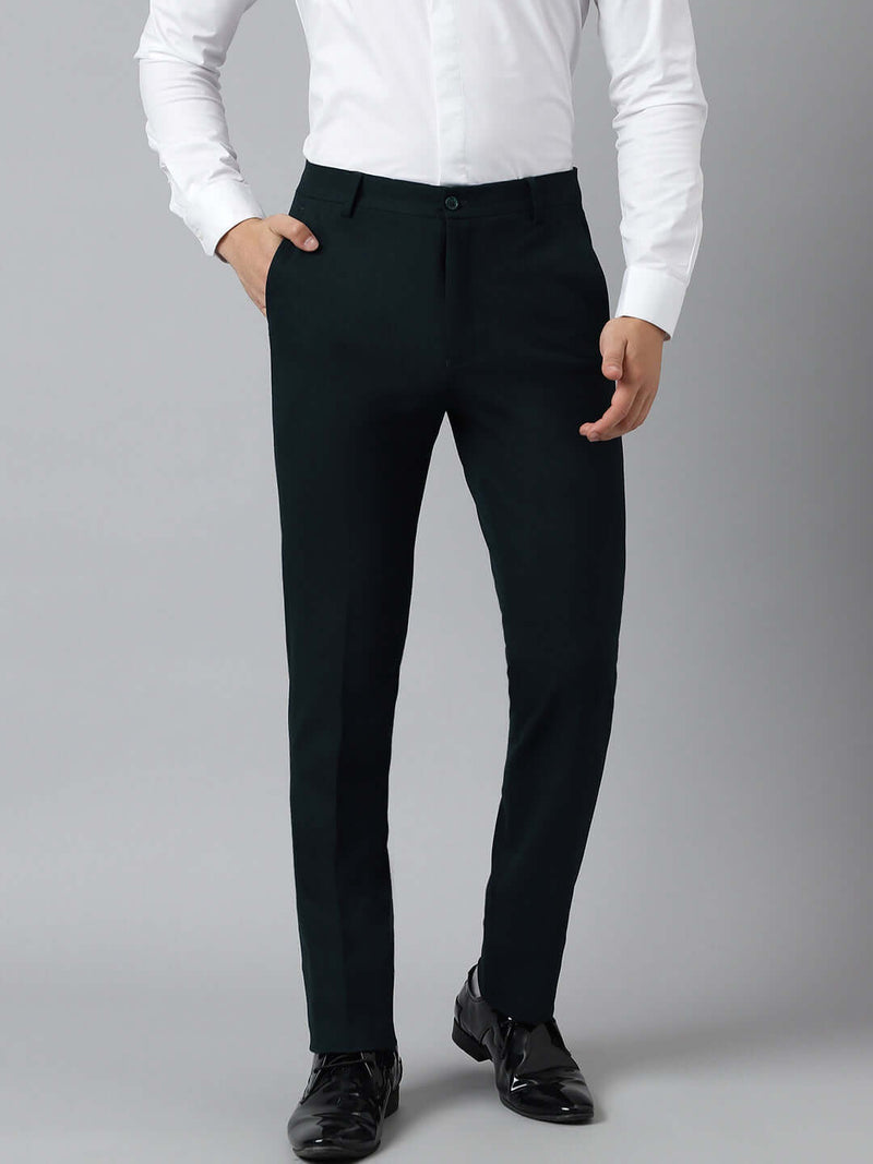 Flex Waist 4-Way Stretch Formal Trousers in Bottle Green- Slim Fit