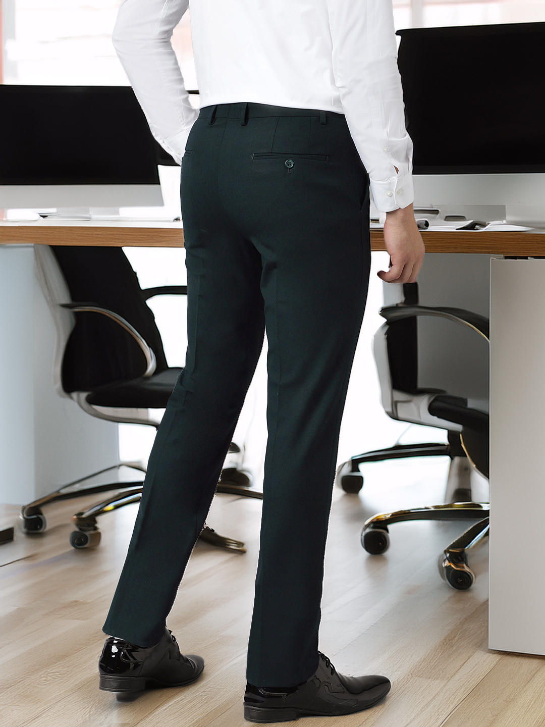 Flex Waist 4-Way Stretch Formal Trousers in Bottle Green- Slim Fit