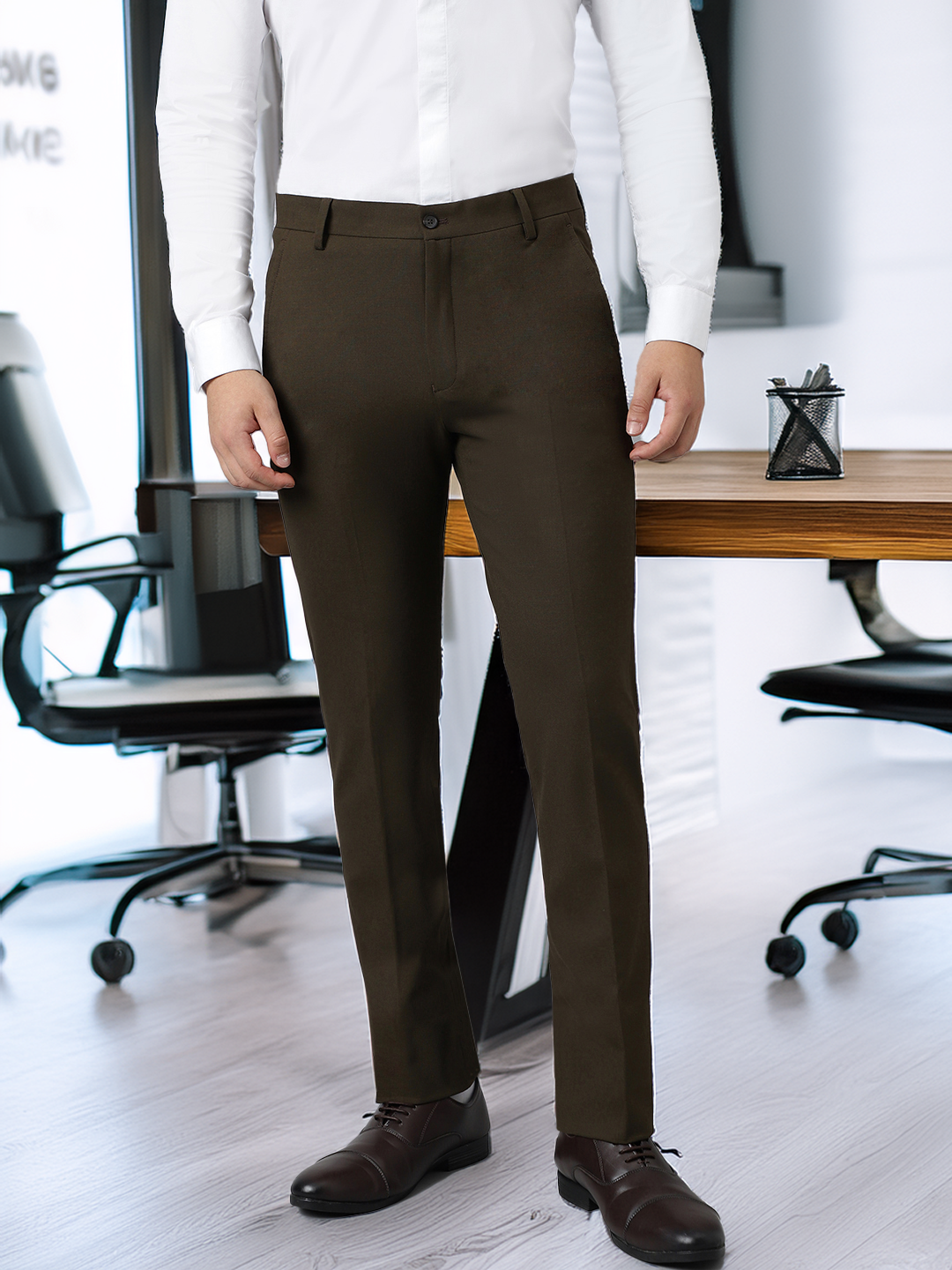 Flex Waist 4-Way Stretch Formal Trousers in Jade Olive- Slim Fit