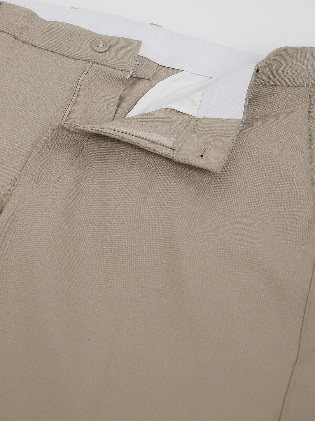 Flex Waist 4-Way Stretch Formal Trousers in Beige - Slim Fit