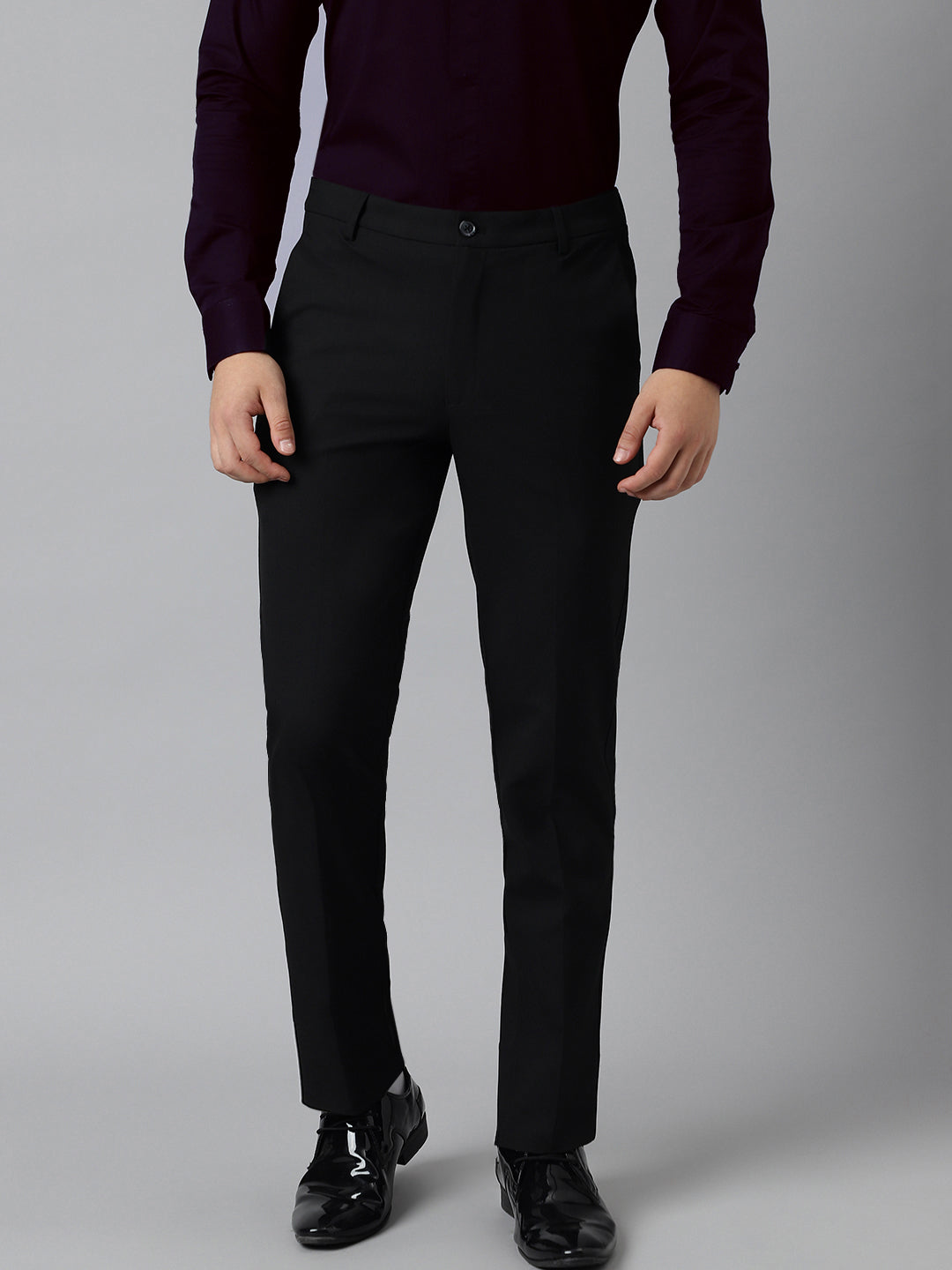 Flex Waist 4-Way Stretch Formal Trousers in Black- Slim Fit