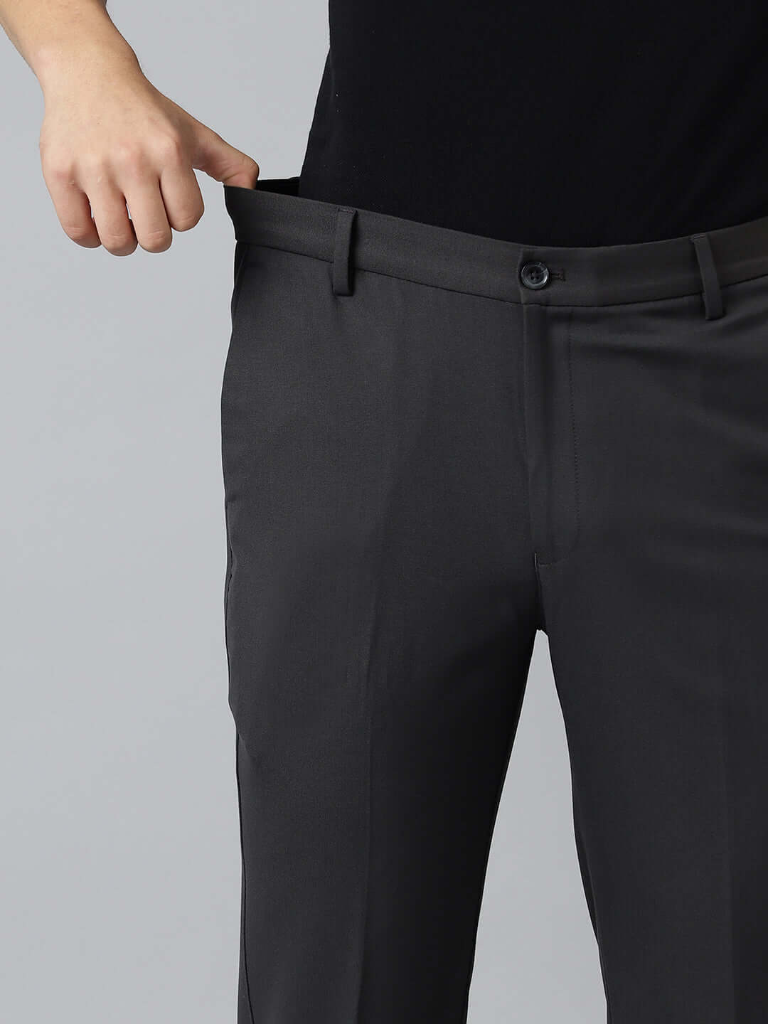 Flex Waist 4-Way Stretch Formal Trousers in Charcoal Grey- Slim Fit