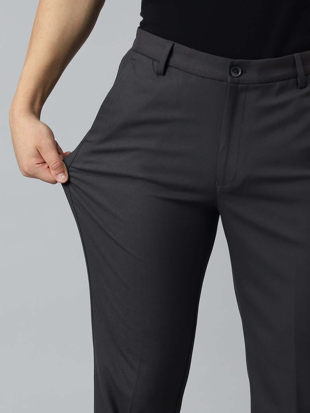 Flex Waist 4-Way Stretch Formal Trousers in Charcoal Grey- Slim Fit