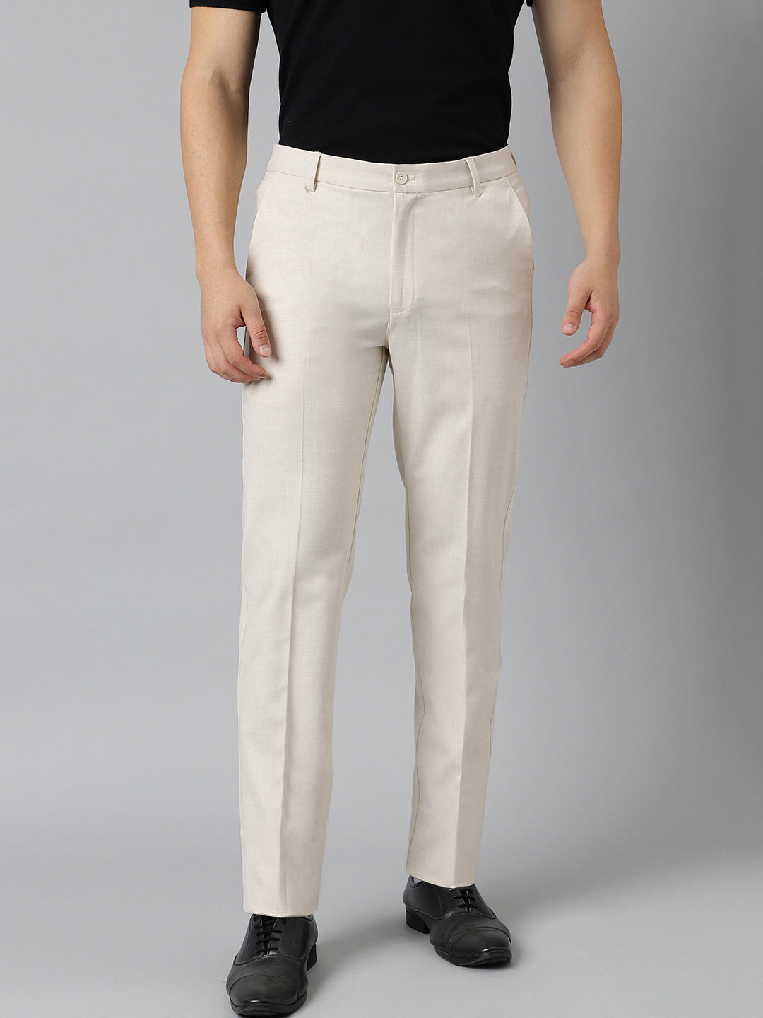 Flex Waist 4-Way Stretch Formal Trousers in Ivory Sand - Slim Fit