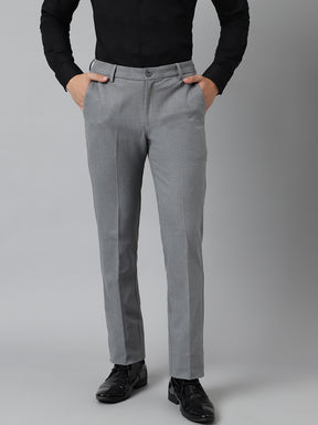 Flex Waist 4-Way Stretch Formal Trousers in Light Grey- Slim Fit