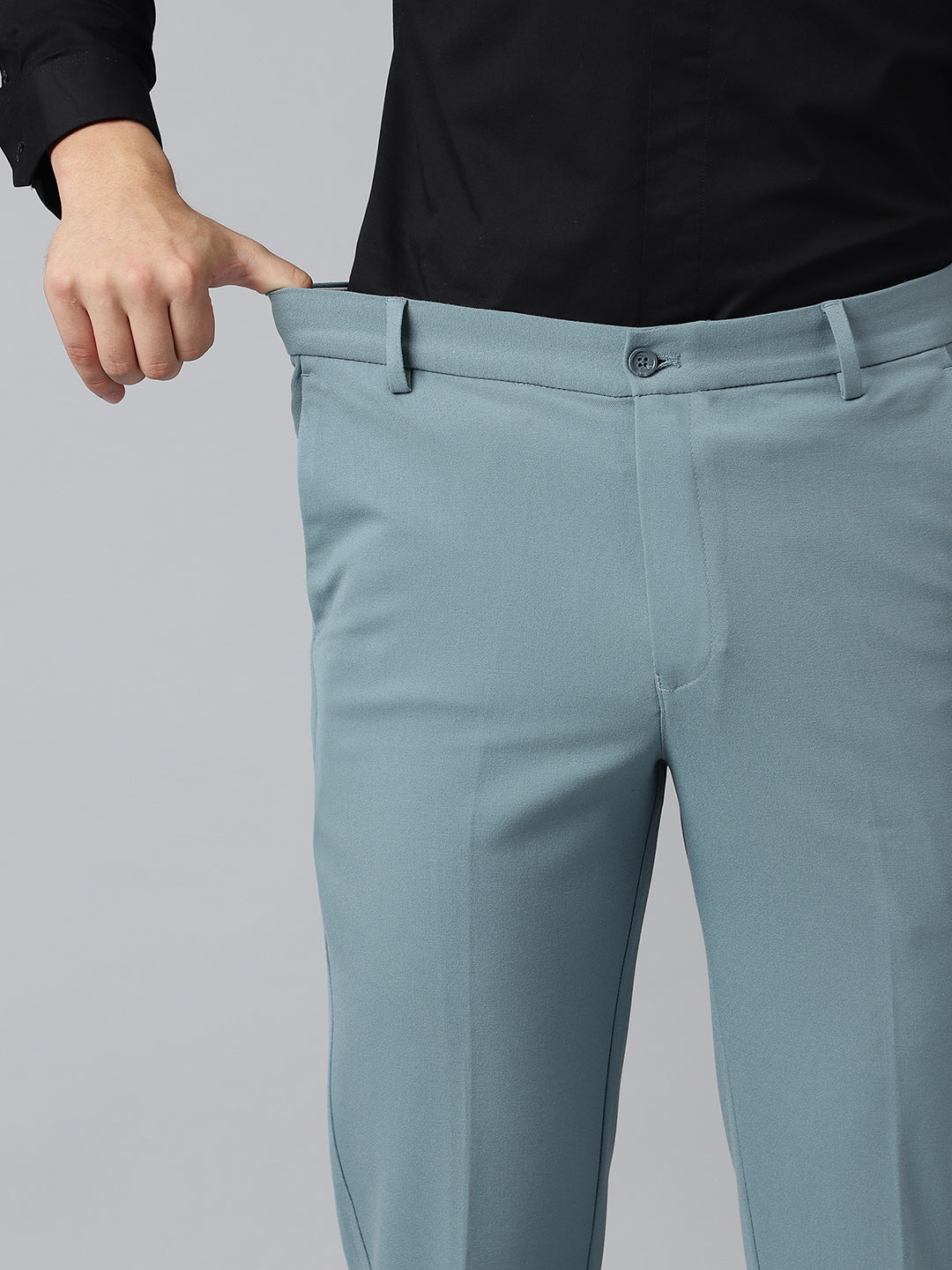 Flex Waist 4-Way Stretch Formal Trousers in Powder Blue- Slim Fit