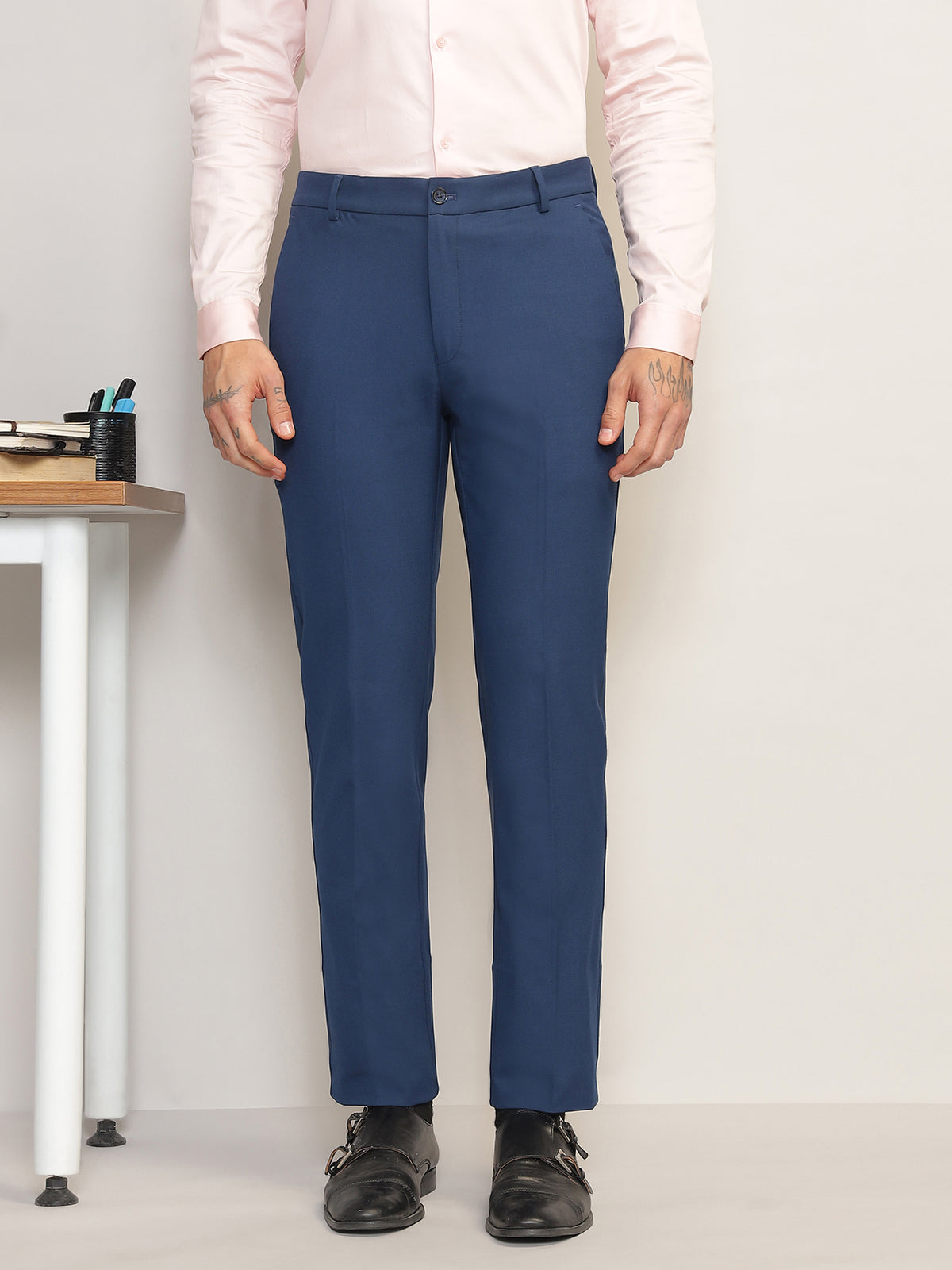 Flex Waist 4-Way Stretch Formal Trousers in Royal Blue- Slim Fit