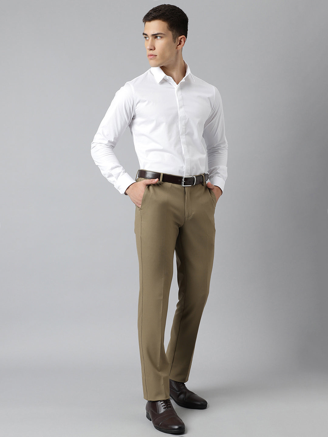4-Way Stretch Formal Trousers in Tan Khaki- Slim Fit