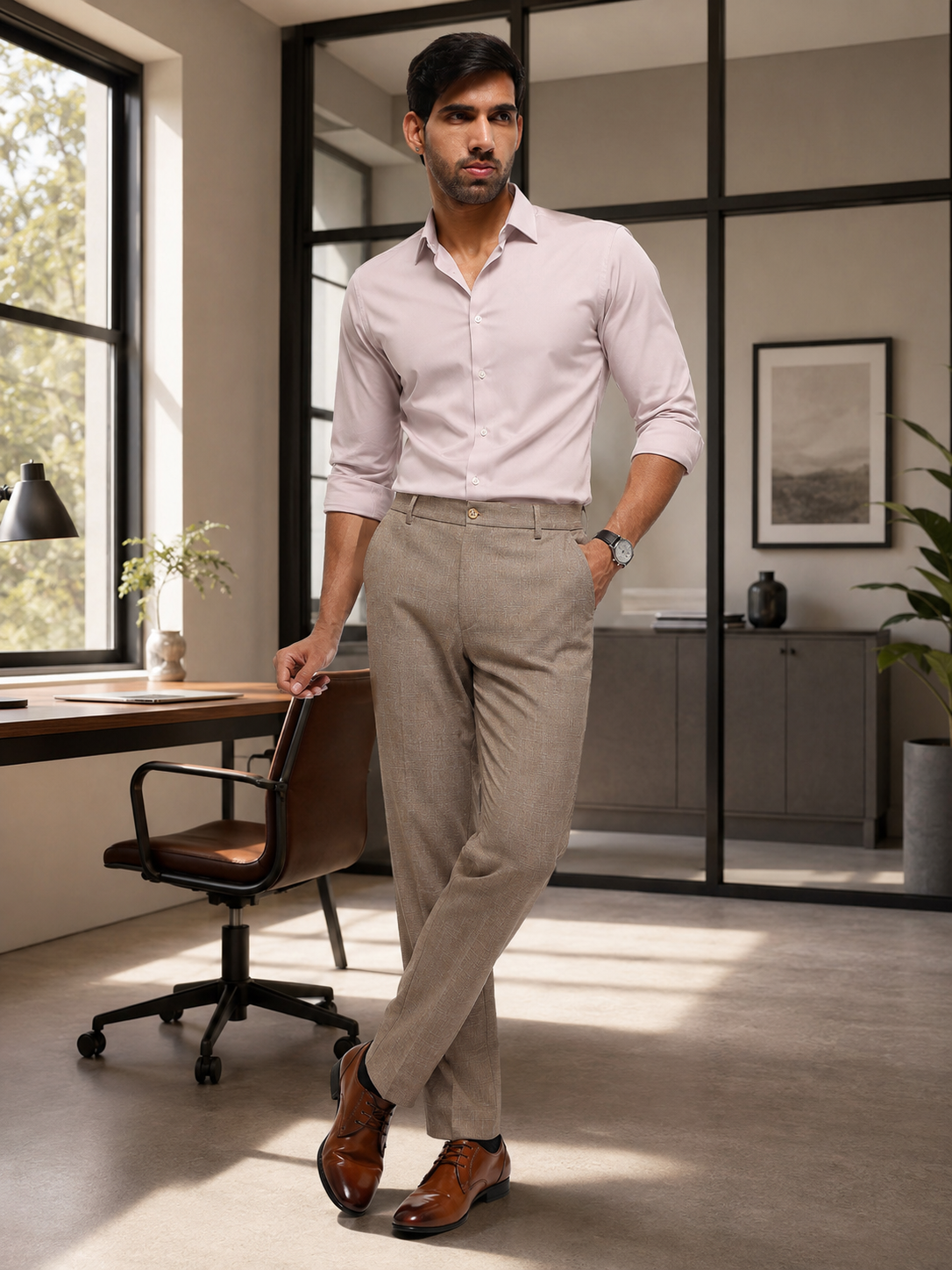 MoveLite™ Checked Trousers in Beige