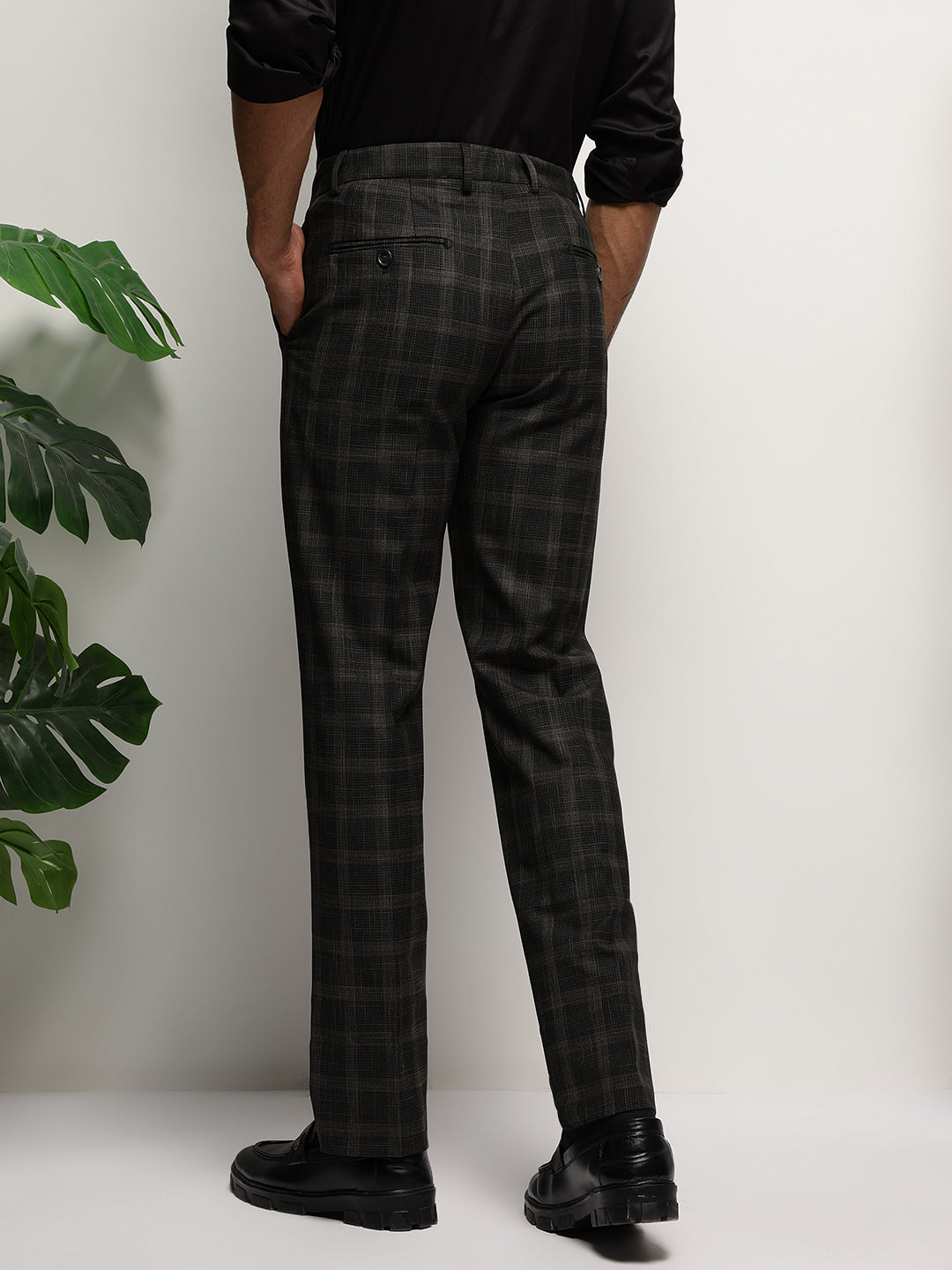 Flex Waist 4-Way Stretch Checked Formal Trousers in Midnight Pine- Slim Fit