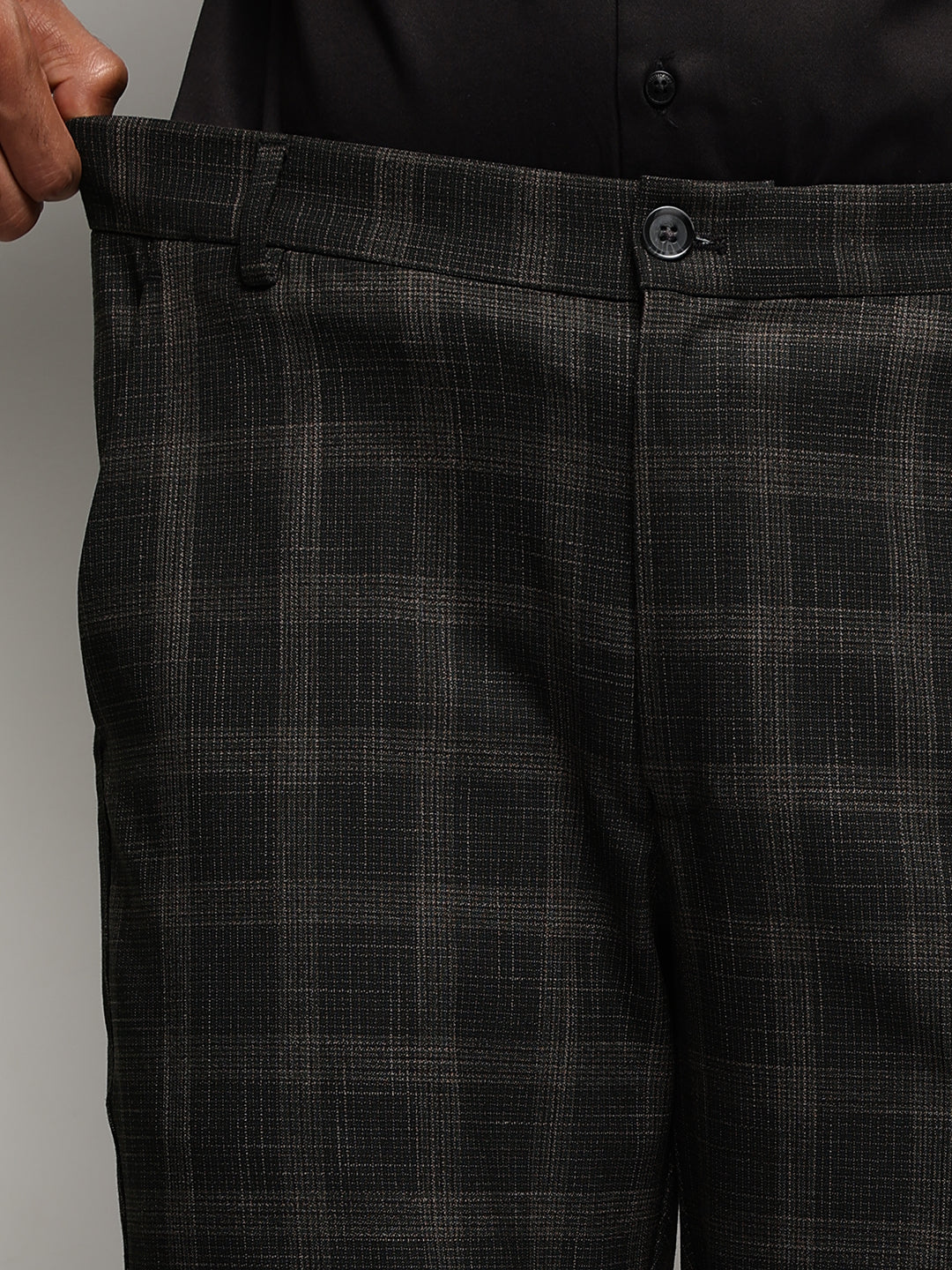 Flex Waist 4-Way Stretch Checked Formal Trousers in Midnight Pine- Slim Fit