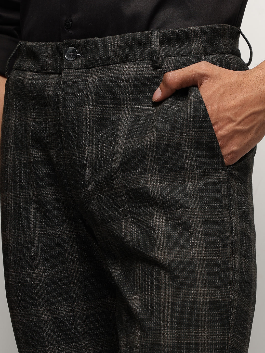 Flex Waist 4-Way Stretch Checked Formal Trousers in Midnight Pine- Slim Fit