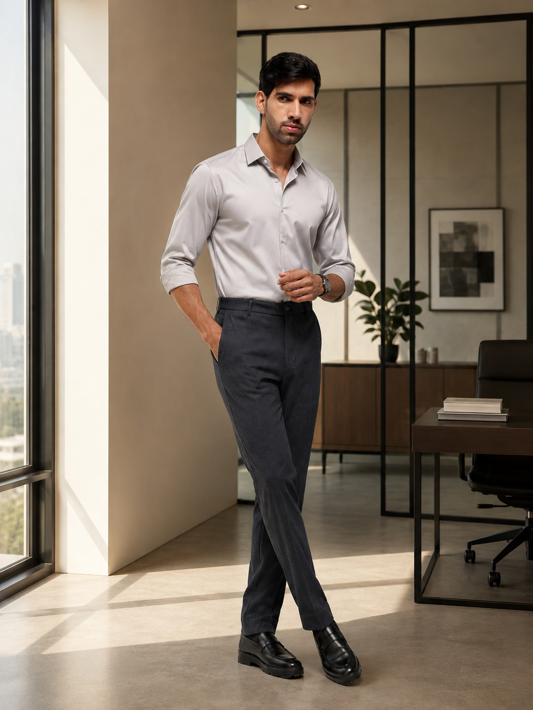 MoveLite™ Striped Trousers in Denim Blue