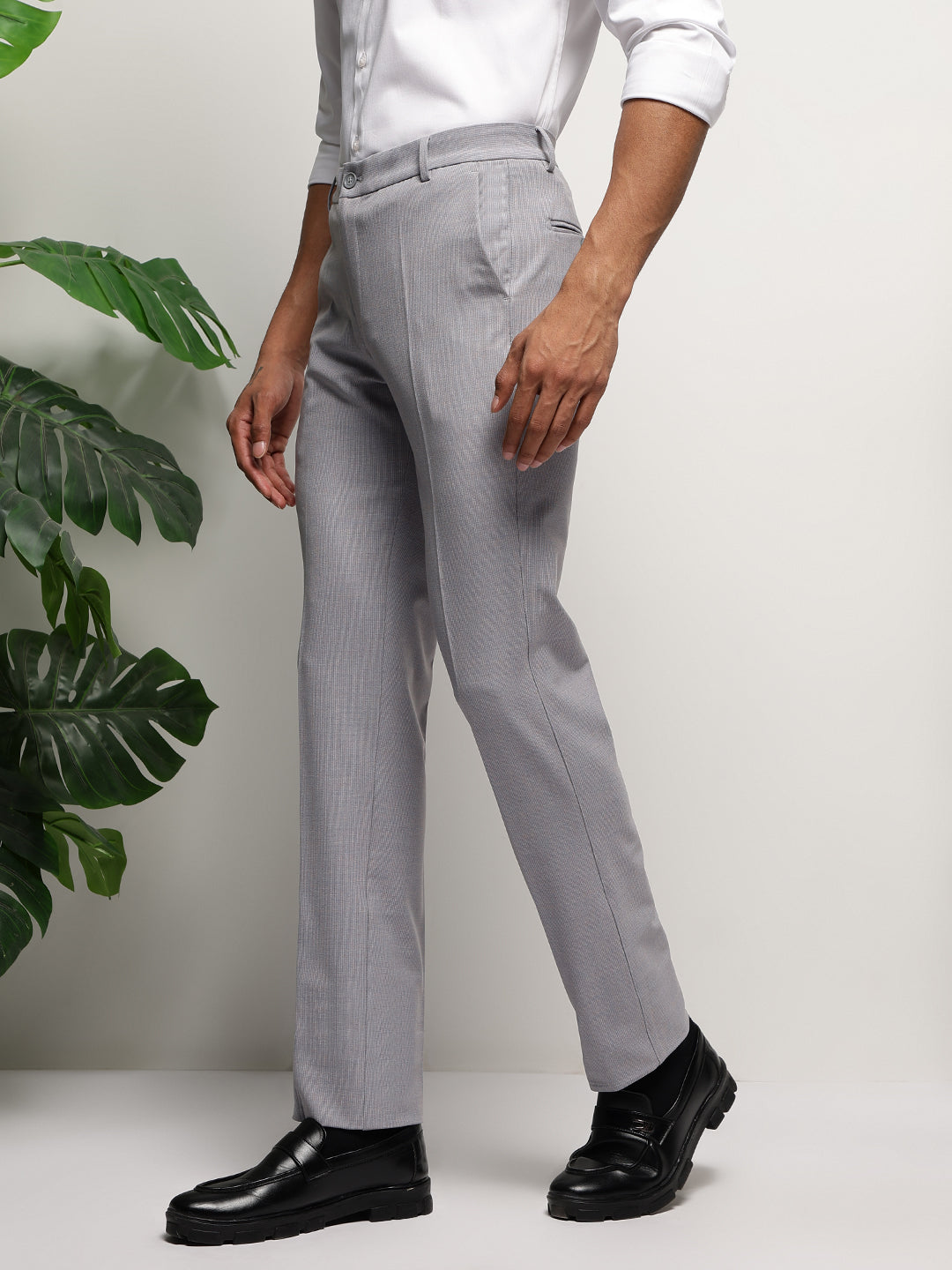 Flex Waist 4-Way Stretch Striped Formal Trousers in Light Blue - Slim Fit