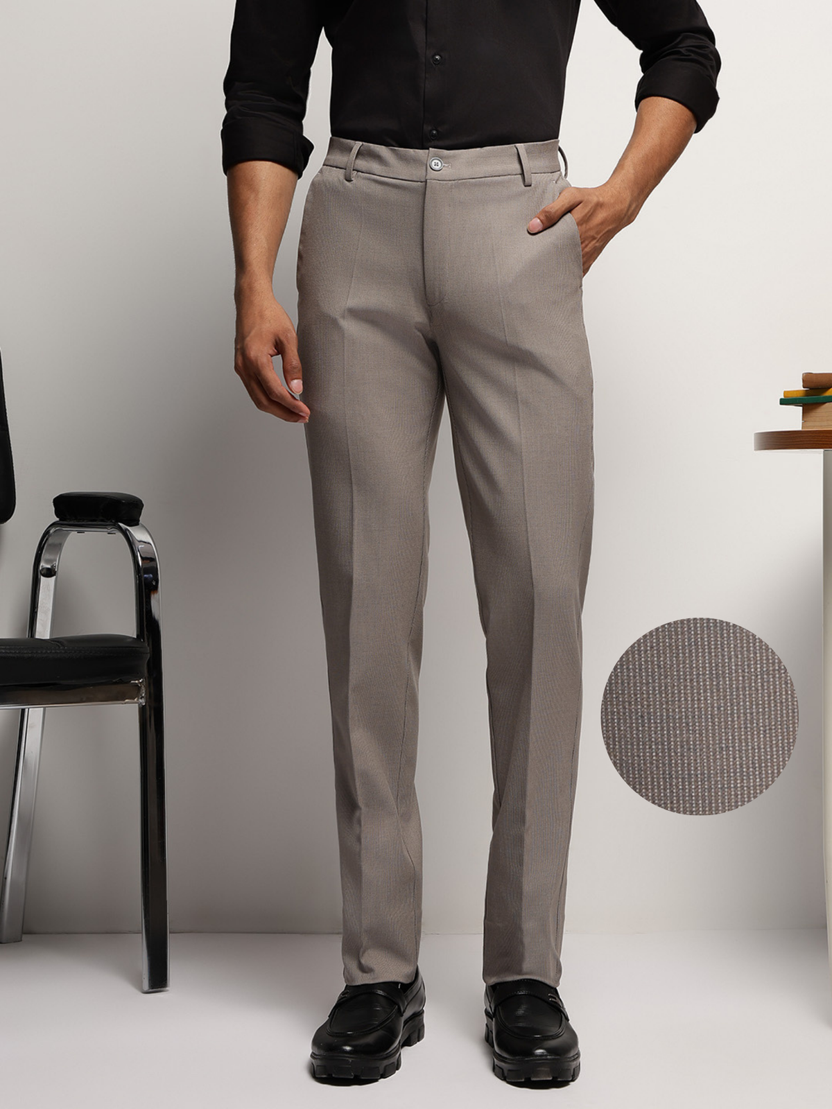 MoveLite™ Striped Trousers in Light Brown