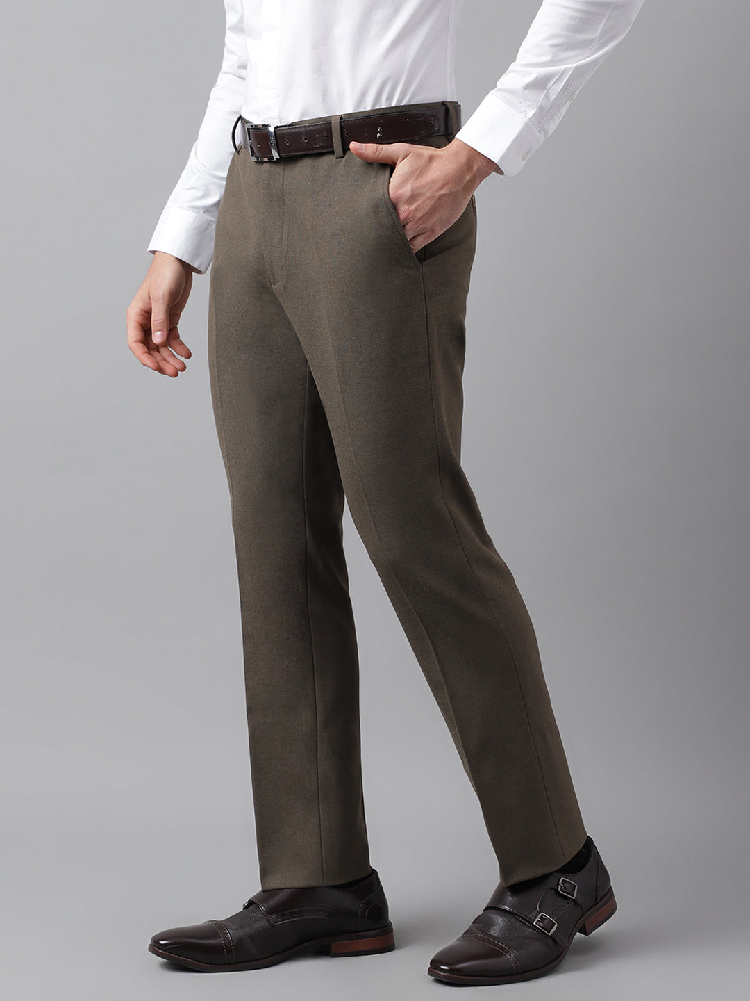 4-Way Stretch Formal Trousers in Oak Brown - Slim Fit