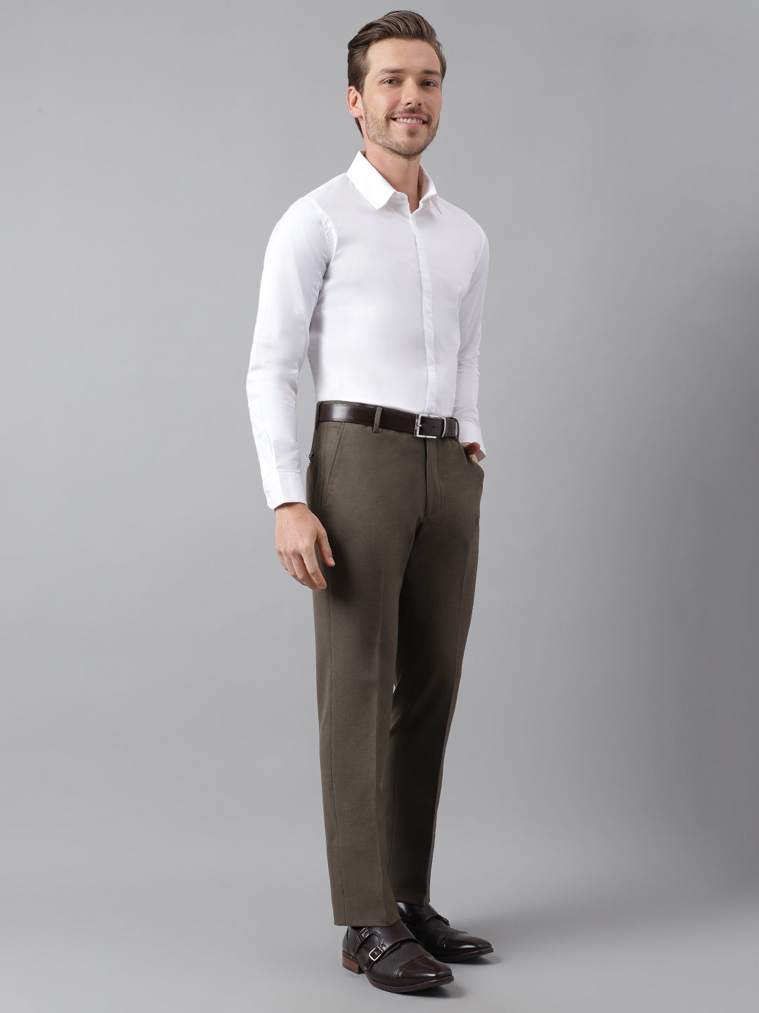 4-Way Stretch Formal Trousers in Oak Brown - Slim Fit