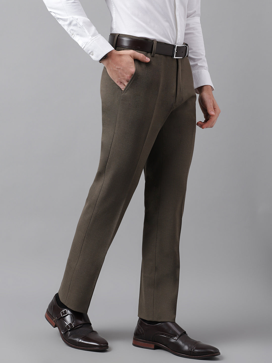 4-Way Stretch Formal Trousers in Oak Brown - Slim Fit