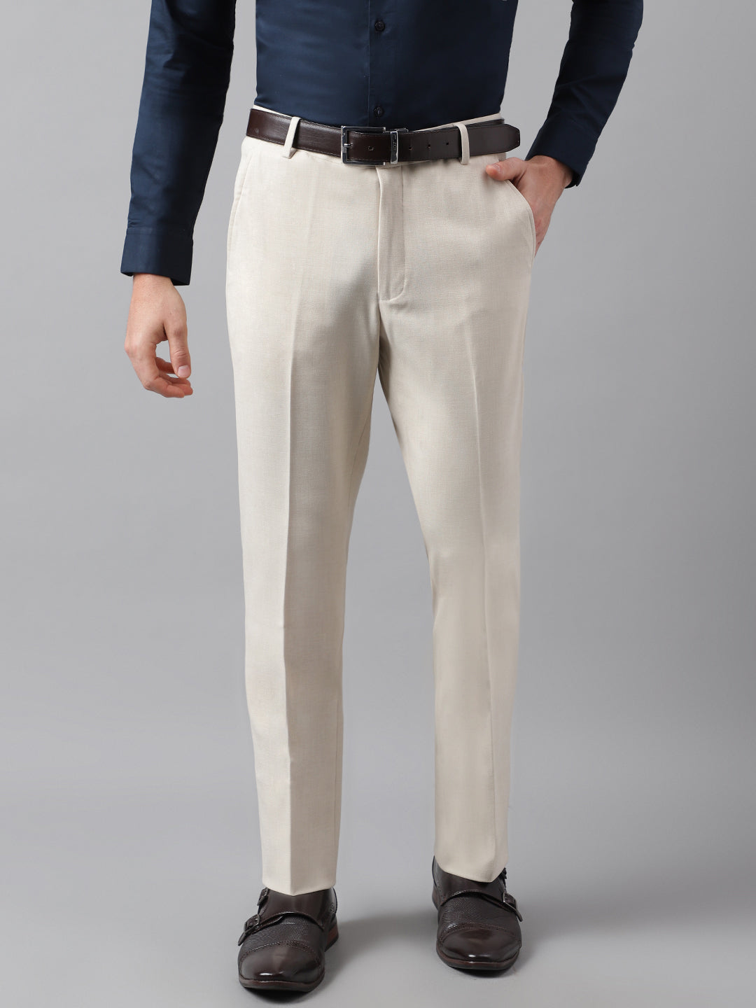 4-Way Stretch Formal Trousers in Ivory Sand - Slim Fit